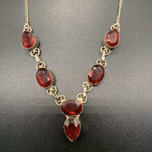 Vintage Sterling Silver & Garnet Color Stones Necklace